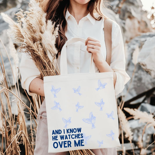 He Watches Over Me Tote Bag