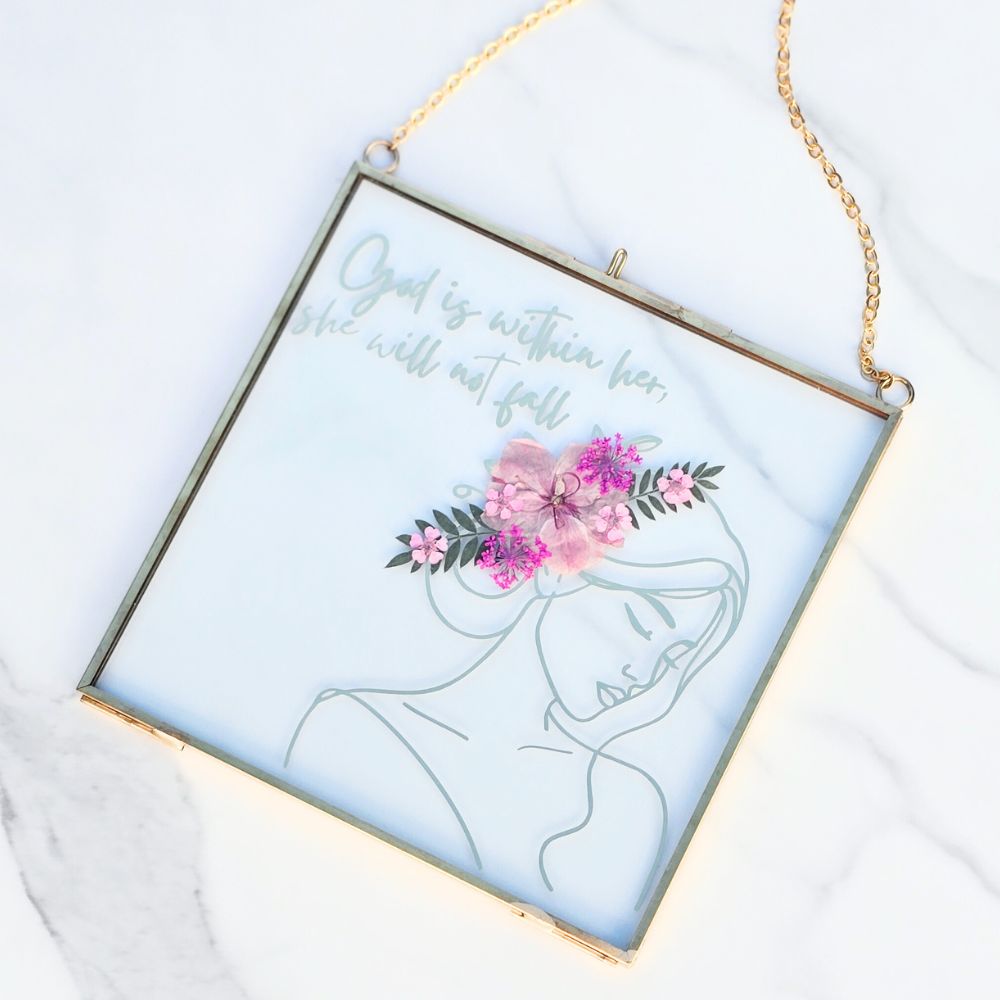 God Is Within Her Pressed Flower Scripture Art